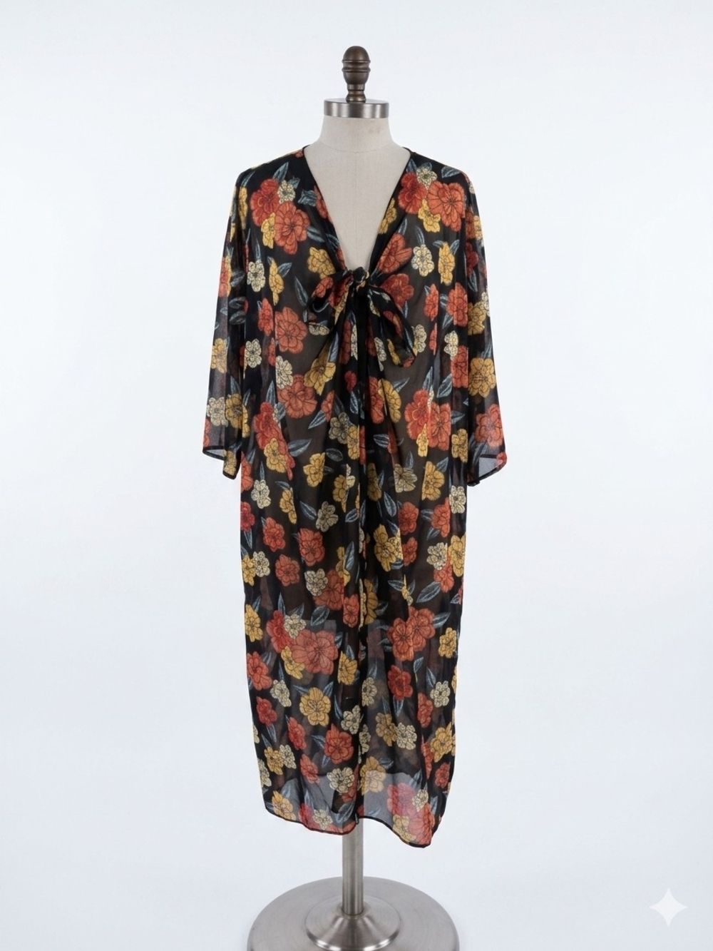 Floral Tie-Front Sheer Kimono